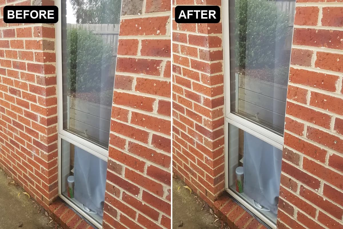A Highton home's window before and after cleaning, side by side